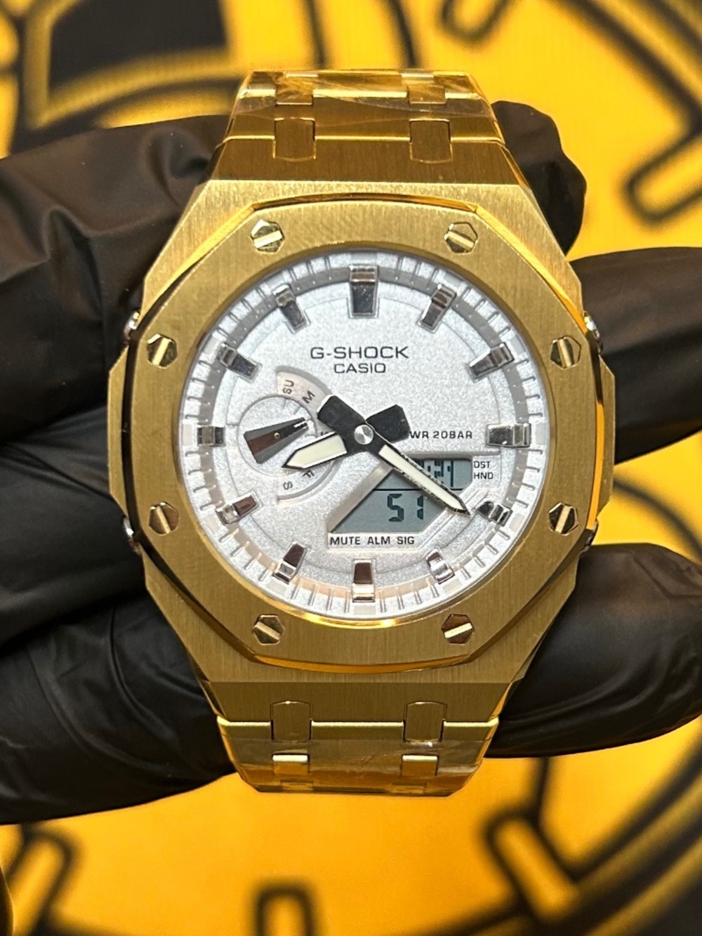 Custom Gold G-Shock Casioak GA2100 Watch - Full Metal Bracelet